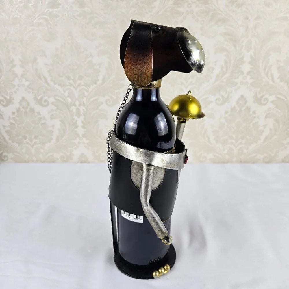 Metal Dog Wine Bottle Holder Steward Butler Free Standing Novelty Gift Whimsical